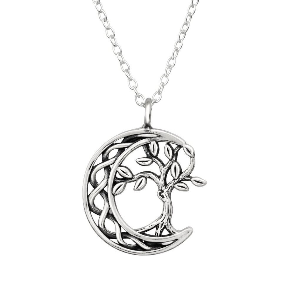 Sterling Silver Tree of Life and Moon Necklace